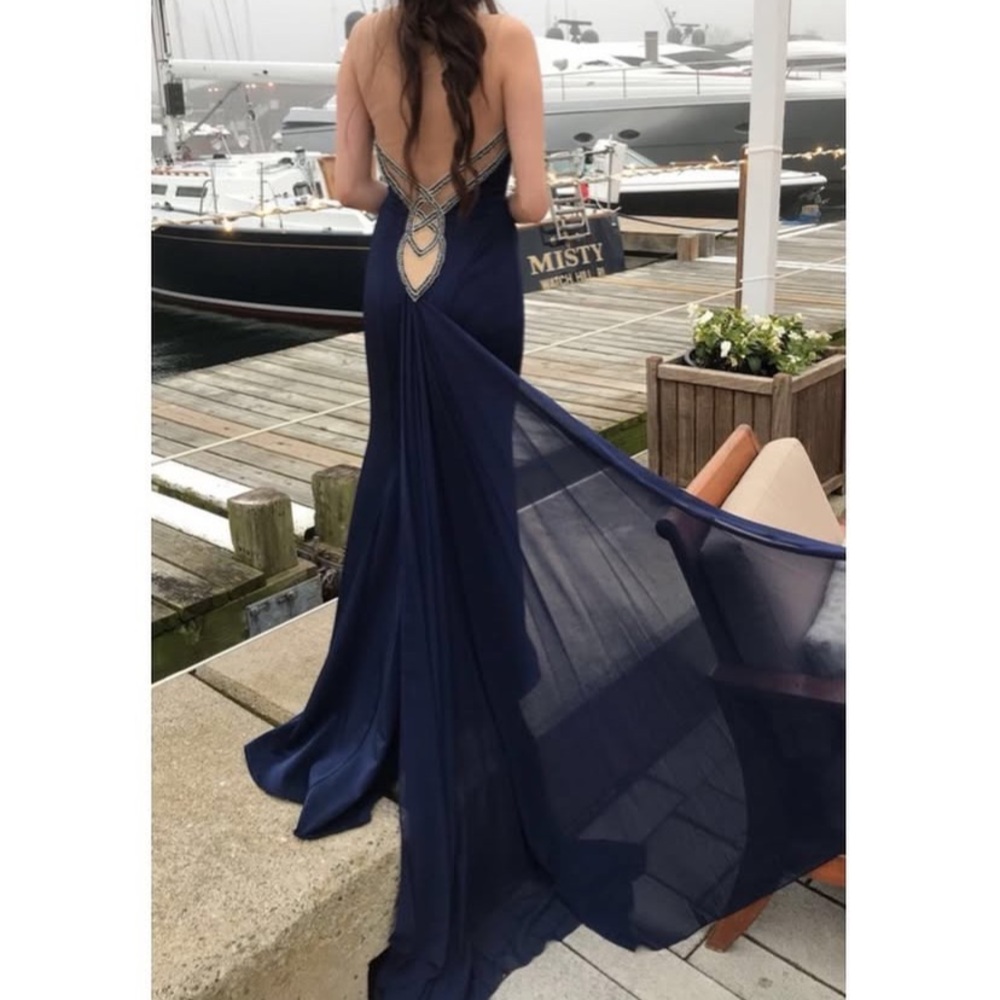 Blue Backless Sleeveless Gown for Prom